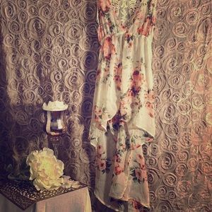 Beach cover up, hi-low sheer dress